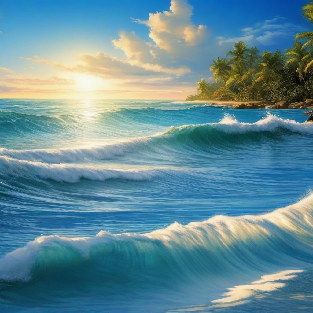 Blue Wallpapers - Tranquil Ocean Waves and Clear Blue Skies wallpaper splash art, vibrant colors, intricate patterns