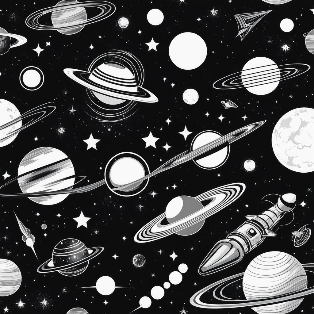 space tattoo black and white design 