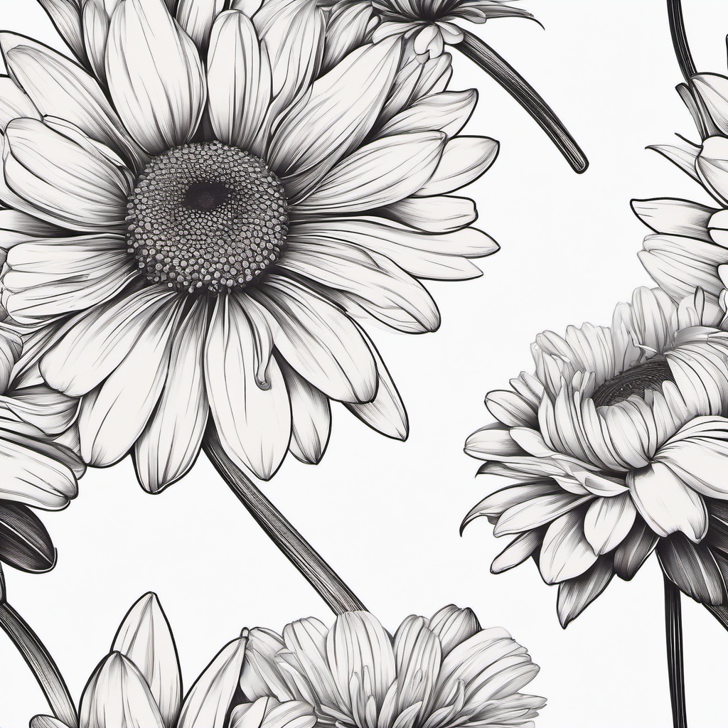 Daisy Fine Line Tattoo-Preference for a sophisticated and subtle look with a fine line daisy tattoo, showcasing delicate details with precision.  simple vector color tattoo