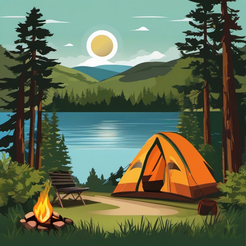 Camping clipart - campsite with a lake view  vector clipart