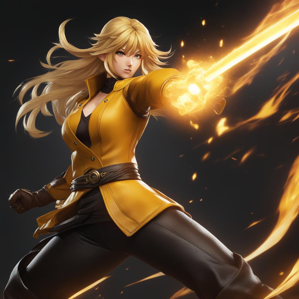 yang xiao long delivers powerful punches and kicks in combat. 