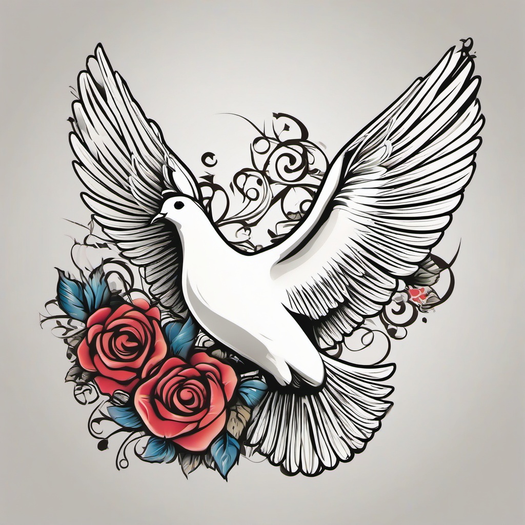 Love Dove Tattoo-Delightful and symbolic tattoo featuring a dove, capturing themes of love and peace.  simple color vector tattoo