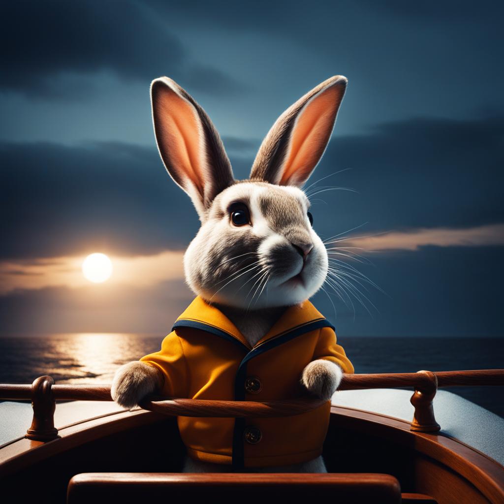 rabbit the sailor on a boat high contrast, good lighting, cinematic 8k