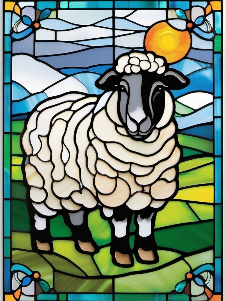 Sheep Stained Glass - Embrace the gentle and woolly charm of sheep with stained glass art, featuring these farm animals in colorful and endearing designs.  