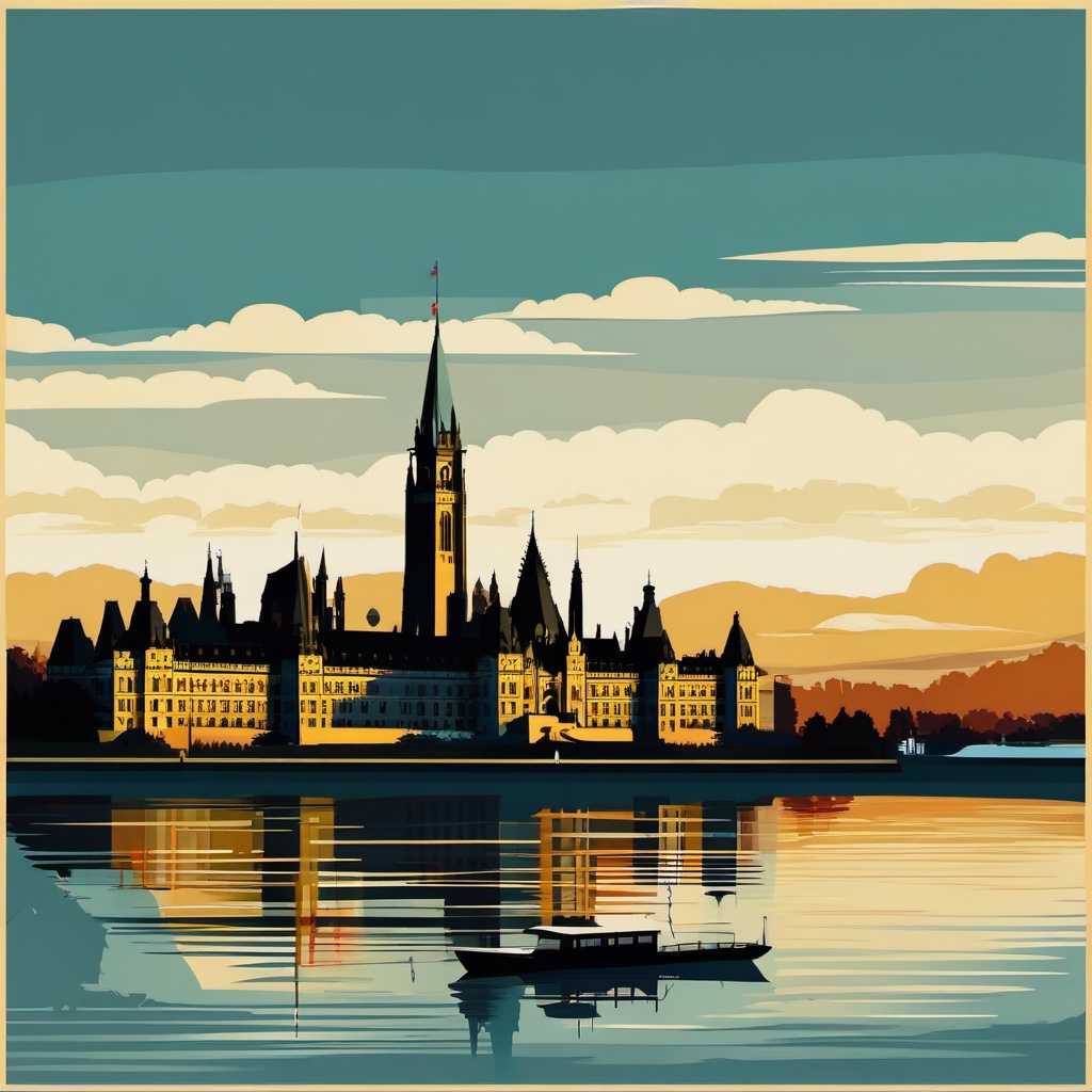 Ottawa clipart - Parliament Hill and Ottawa River, ,color clipart vector style