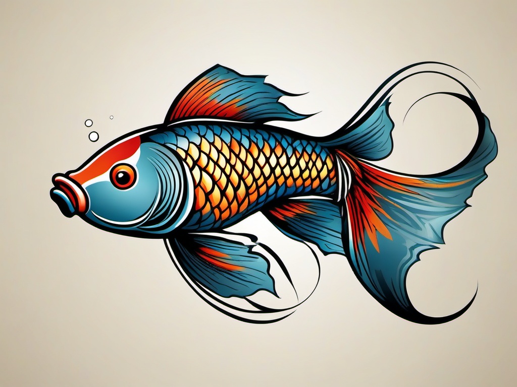 Coy Fish Tattoo-Elegant and vibrant tattoo featuring a Koi fish, symbolizing perseverance, strength, and good luck.  simple color vector tattoo