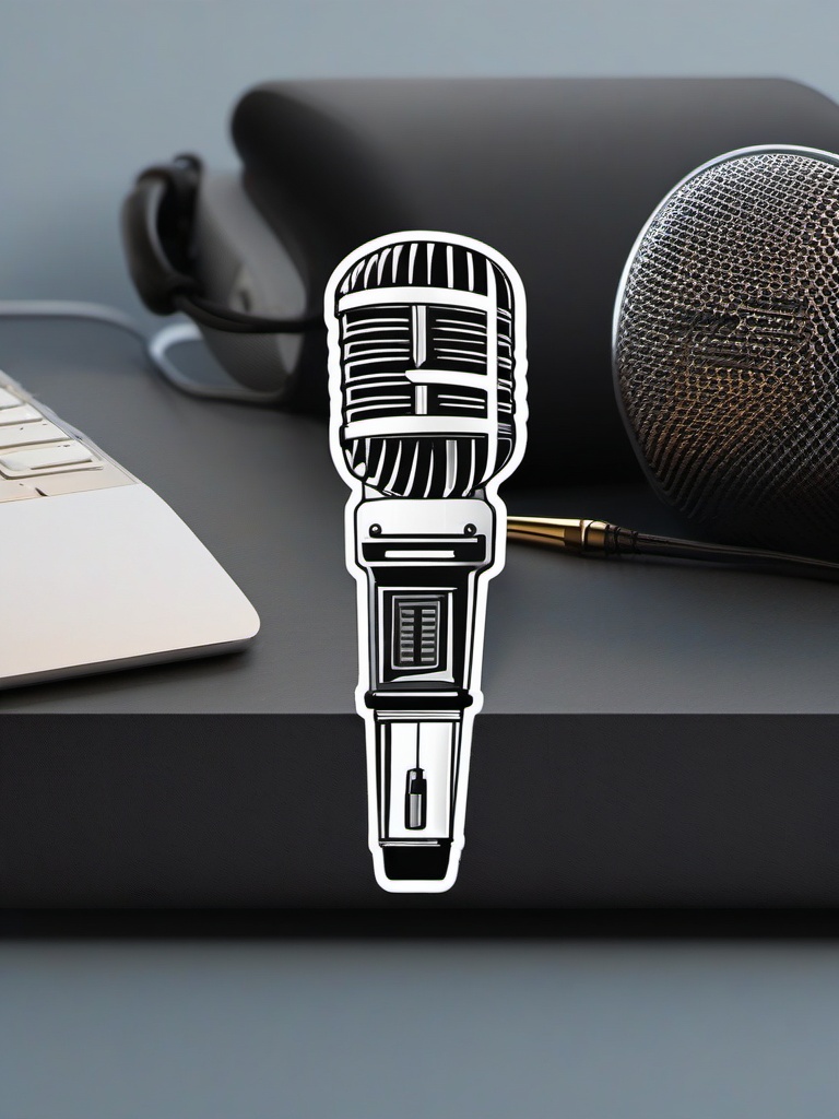 Microphone Sticker - Classic microphone illustration, ,vector color sticker art,minimal