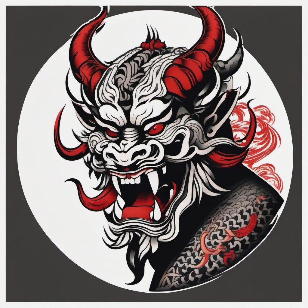 japanese tattoo oni  simple color tattoo,white background,minimal