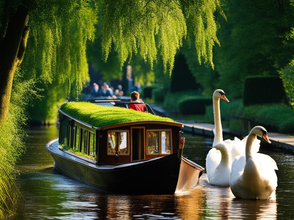 giethoorn, netherlands - enjoys a tranquil boat ride along scenic canals, guided by swans. 