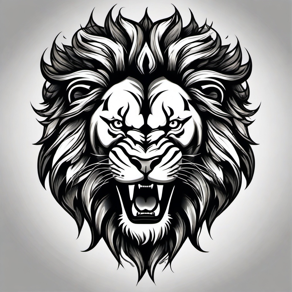 Angry lion tattoo, Tattoos depicting lions in moments of fierce and powerful anger. , color tattoo designs, white clean background