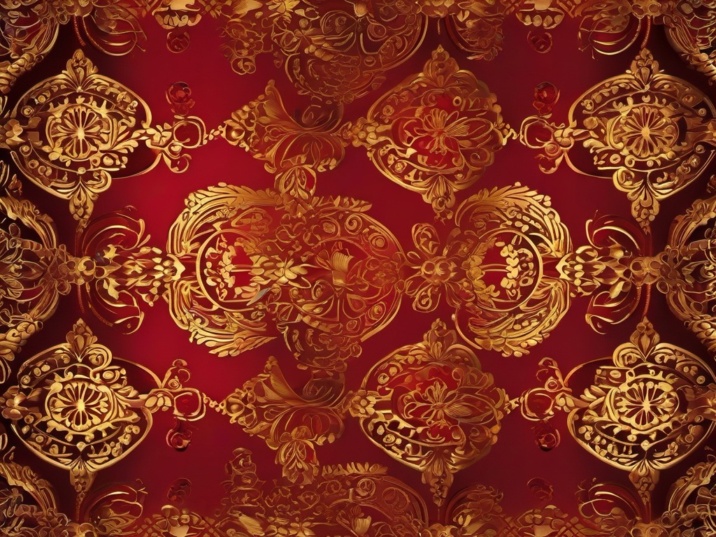 Gold Red Background-Bold red background with intricate gold floral motifs around the edges  background wallpaper