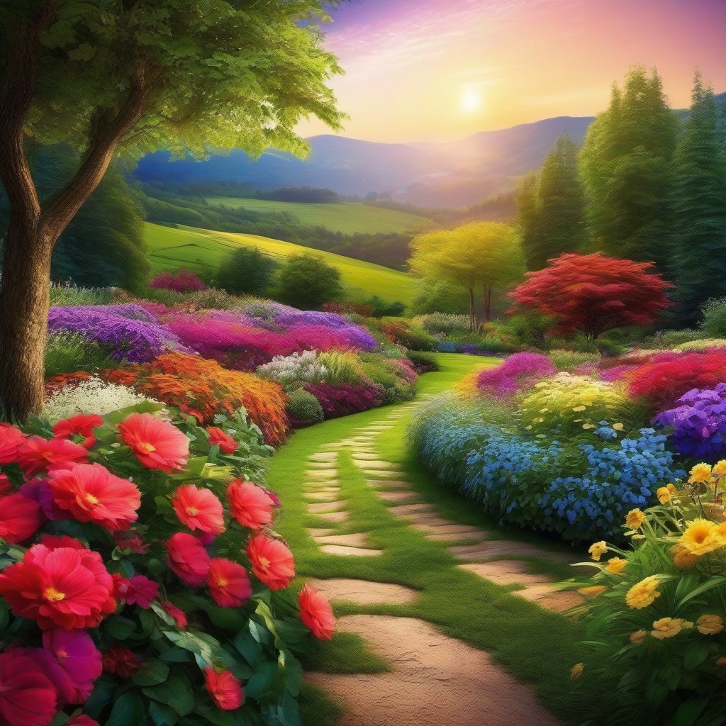 Flower Scenery Backgrounds Blooming Gardens and Natural Beauty wallpaper splash art, vibrant colors, intricate patterns