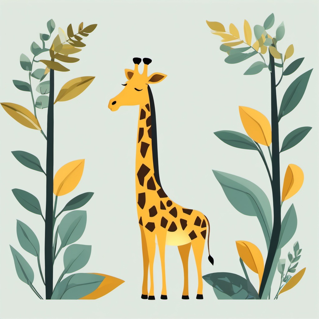 Giraffe Clip Art - Graceful giraffe reaching for leaves,  color vector clipart, minimal style