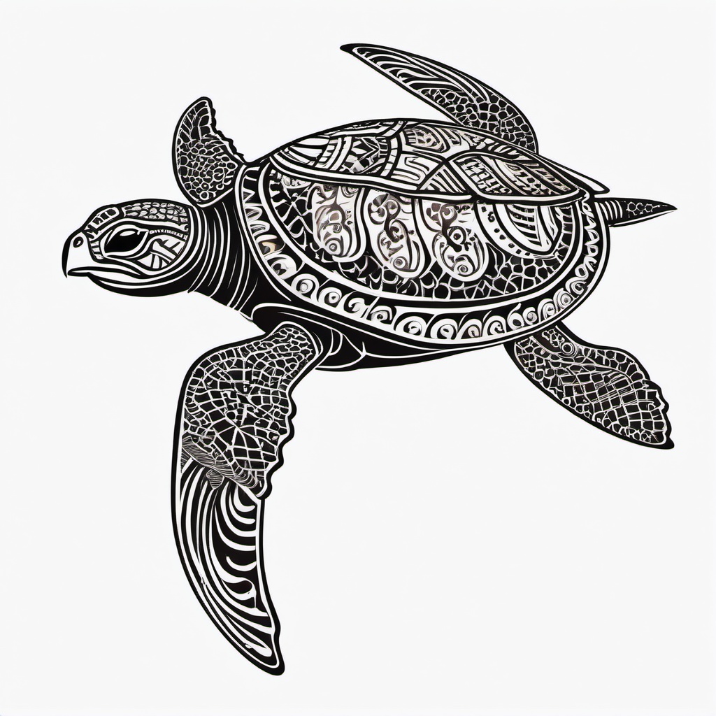 Henna Sea Turtle - Explore the intricate and temporary beauty of henna with a henna sea turtle design, creating a unique and cultural look.  simple color tattoo,minimal vector art,white background