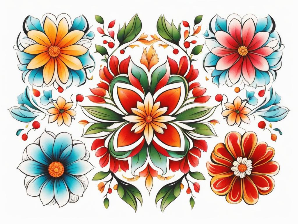 July flower tattoo, Tattoos representing the flower associated with the month of July. ,colorful, tattoo pattern, clean white background