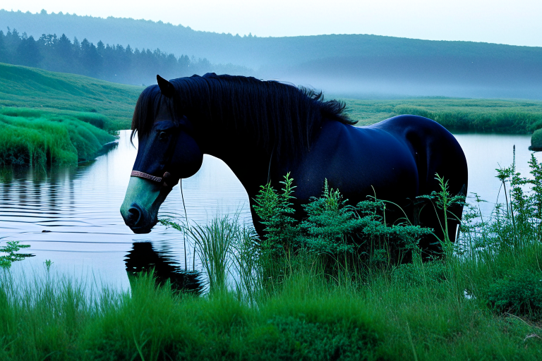 kelpie, the shape-shifting water horse, luring travelers into a deceptive pond in the moors. 