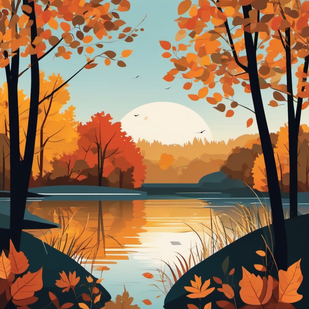 Autumn Lake clipart - Peaceful lake surrounded by foliage, ,vector color clipart,minimal