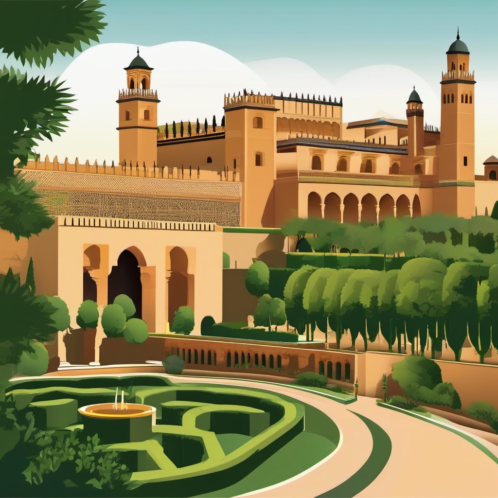 The Alhambra clipart - Historic palace and fortress complex in Spain, ,color clipart vector style