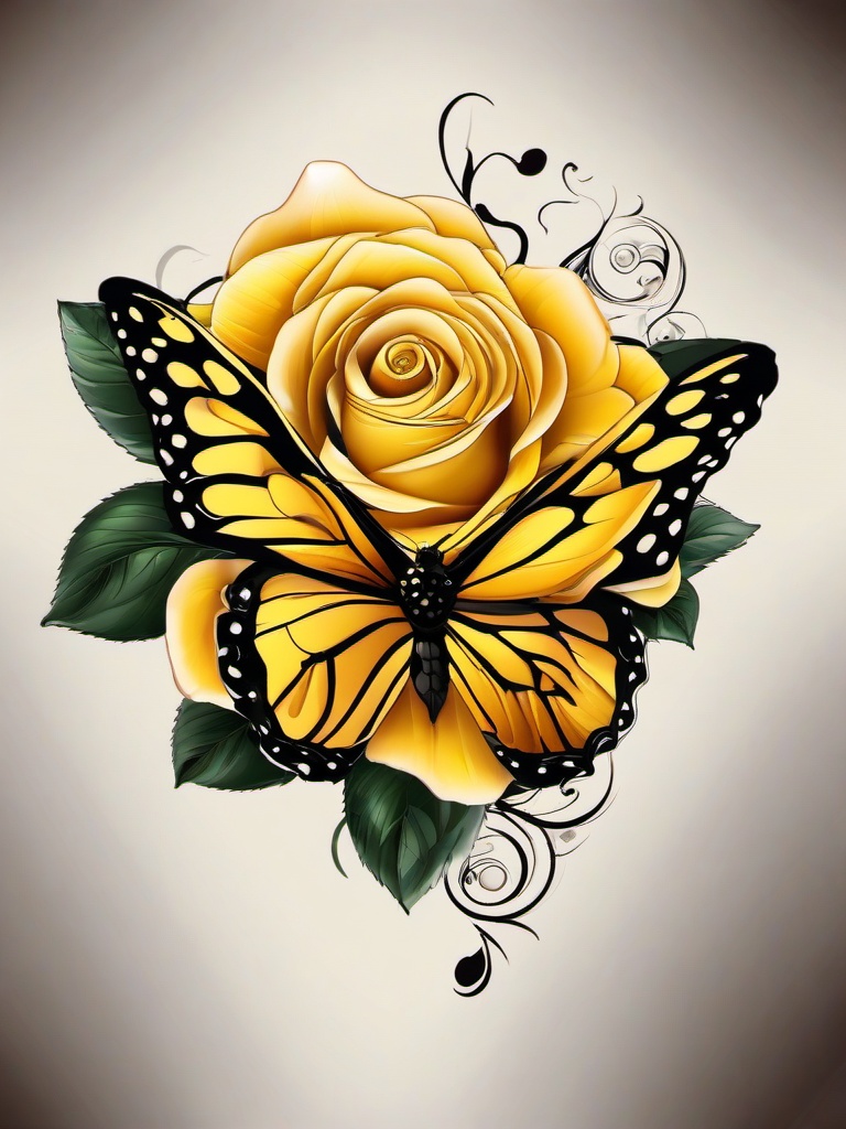 yellow rose with butterfly tattoo  