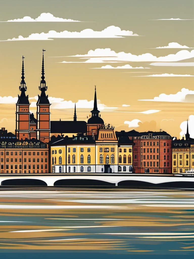 Stockholm clipart - Stockholm Palace and city islands,  color vector clipart