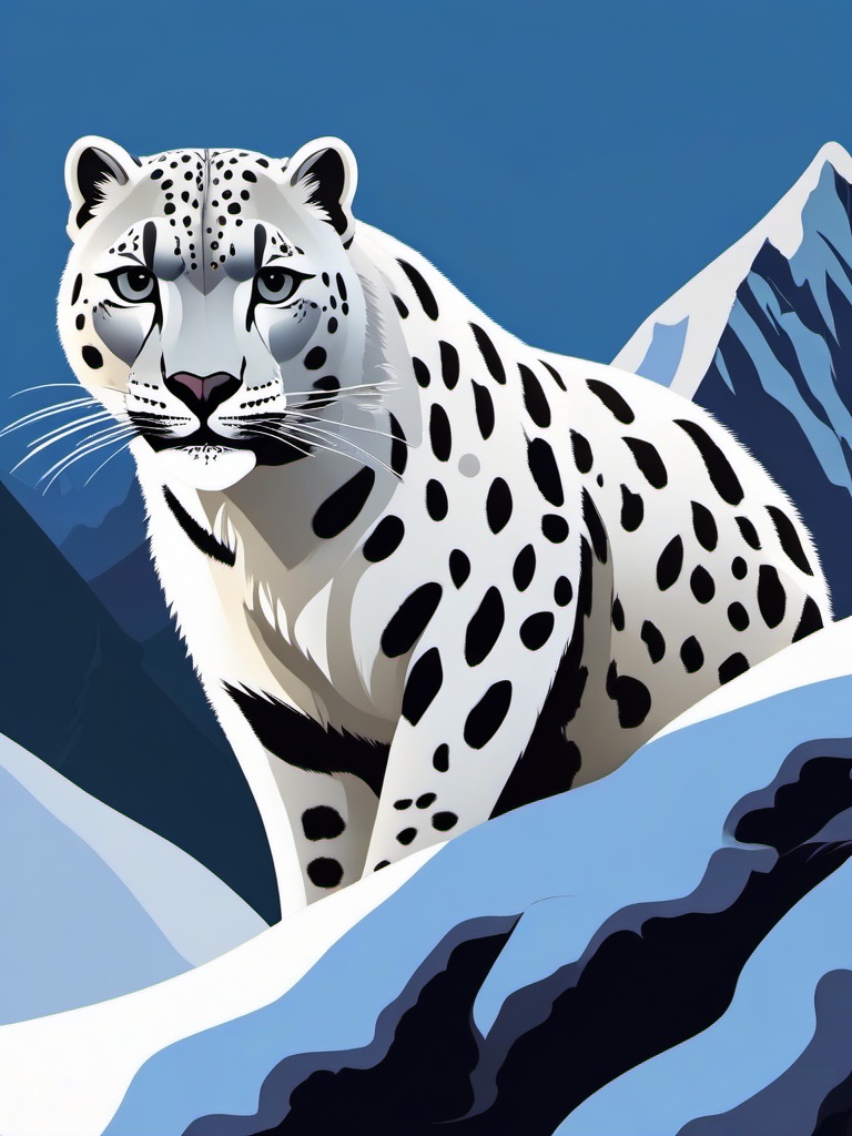 Snow Leopard cartoon - spotted big cat adapted to snowy mountains  