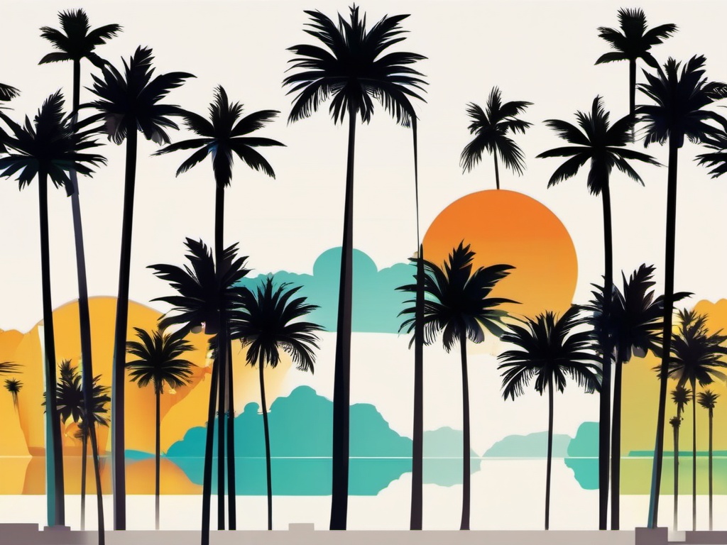 Palm Trees clipart - Tall palm trees on a tropical island, ,vector color clipart,minimal