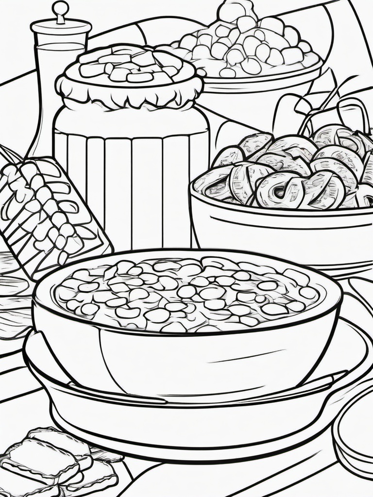 Food Coloring Pages - Pretzels and cheese dip in a snack tray  simple coloring pages