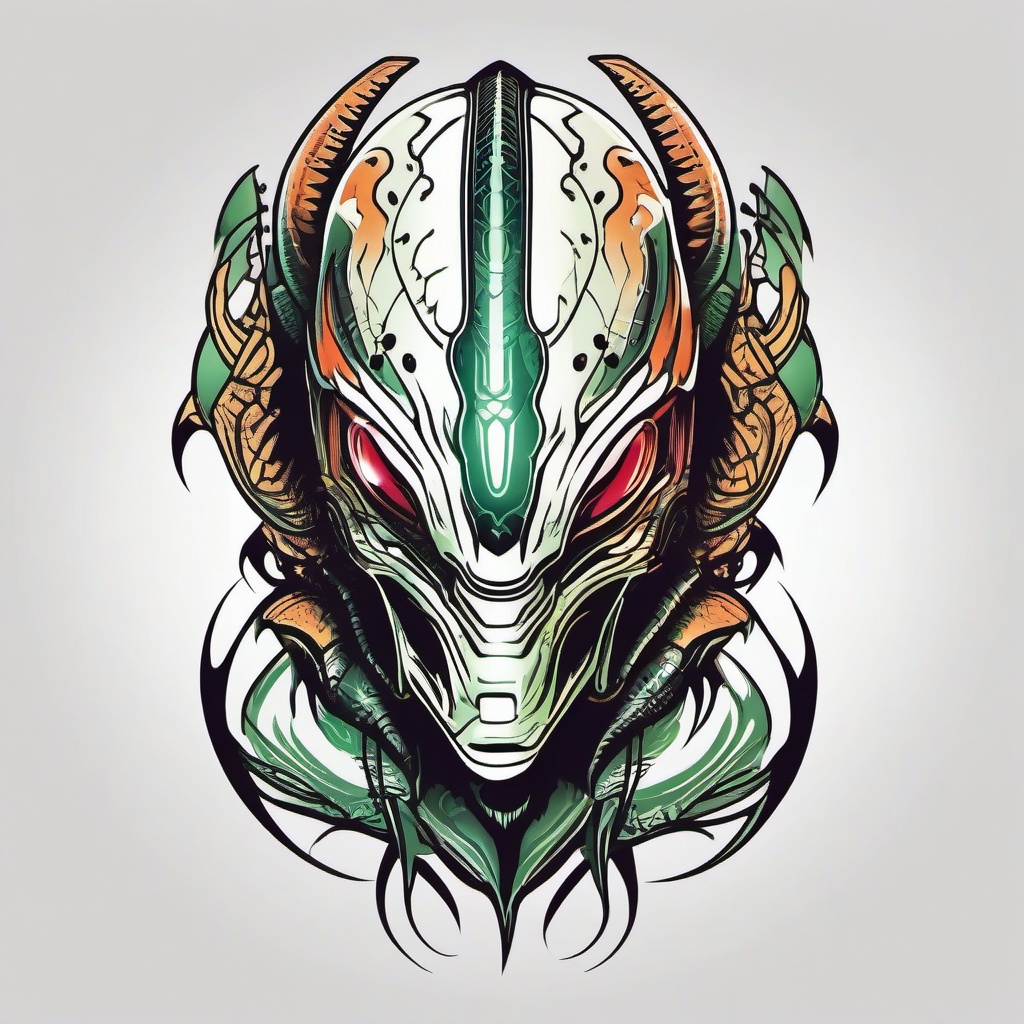 Tattoo Predator Alien - Channel the intensity of extraterrestrial hunting with a Predator-inspired alien tattoo.  simple color tattoo,vector style,white background