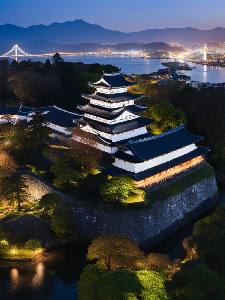 kochi castle - capture the historical charm of kochi castle at night, with its illuminated turrets and stone walls steeped in samurai history. 