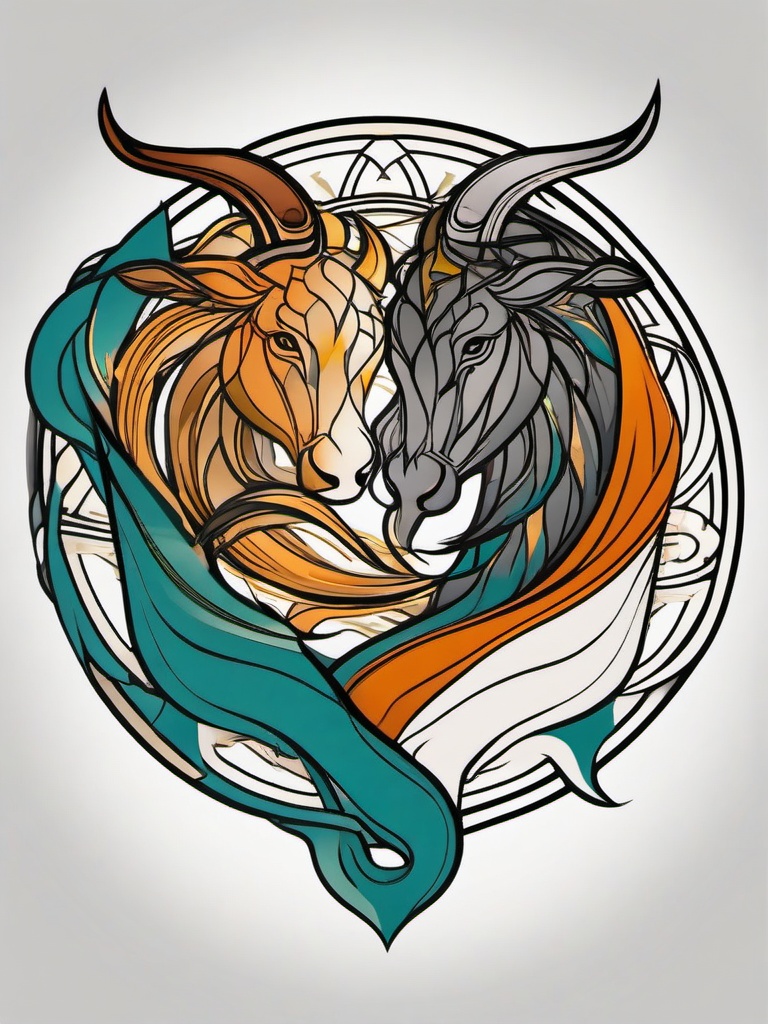 pisces taurus tattoo  simple vector color tattoo