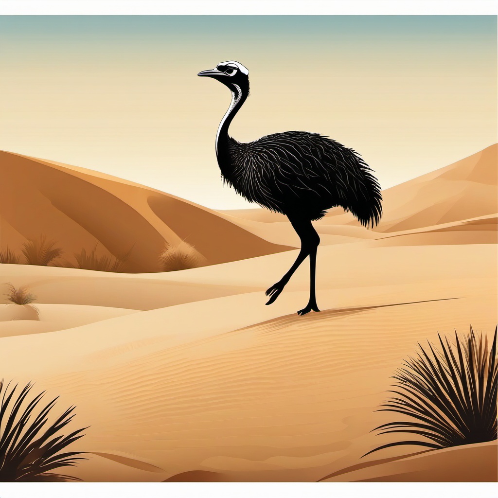 Ostrich Clipart in a Vast Desert,Graceful ostrich in a vast desert, symbol of elegance and isolation. 