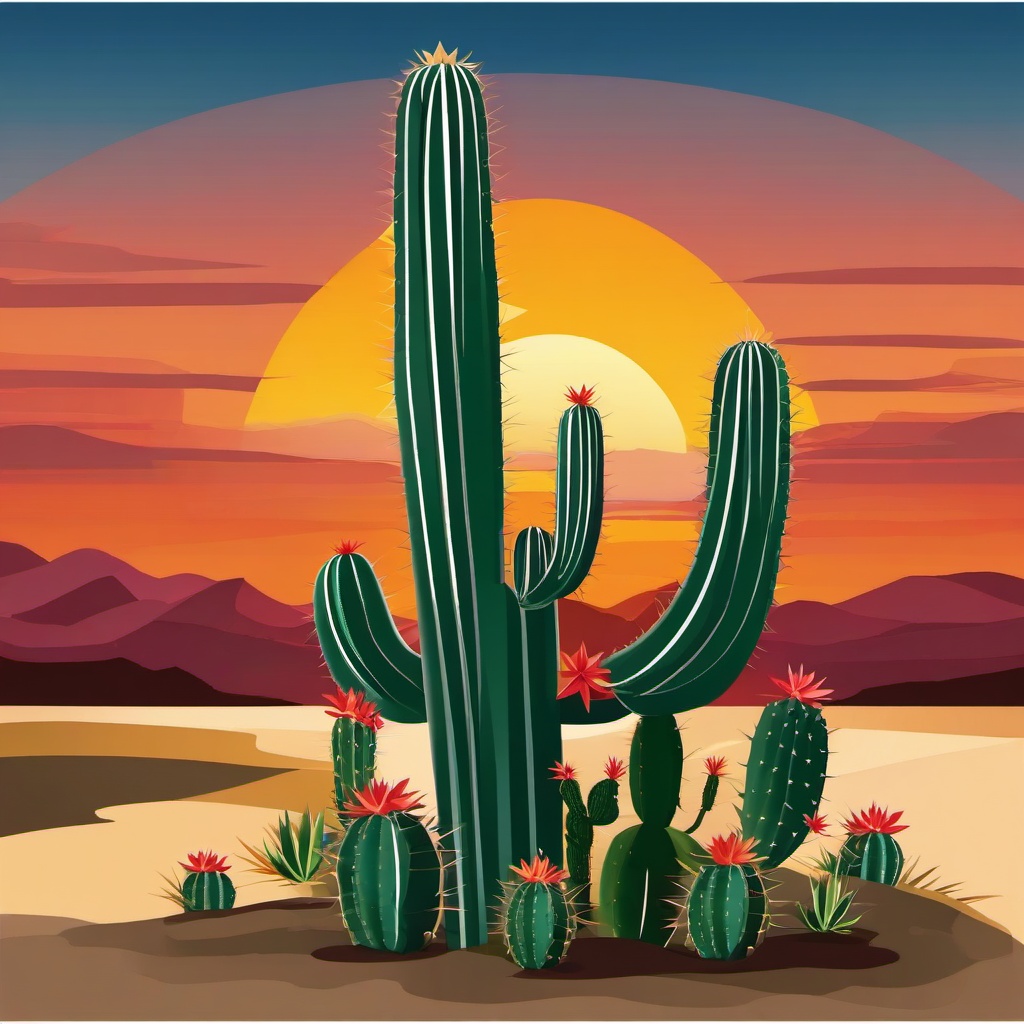 Cactus clipart - cactus with a sunset behind it  