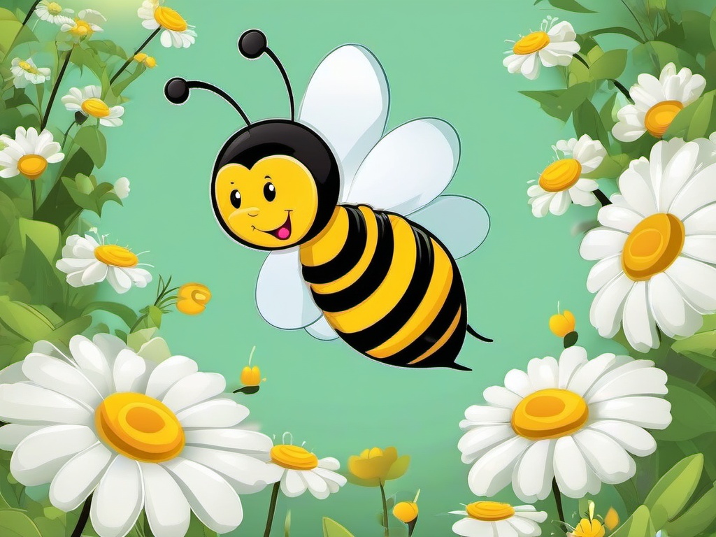 Bee Cartoon - Cartoon of bee buzzing around flowers  