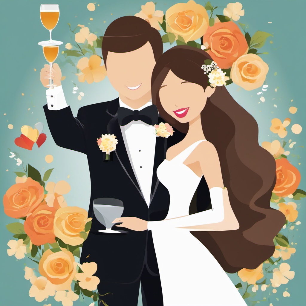 Wedding Toast clipart - Raising a toast to the bride and groom, ,vector color clipart,minimal