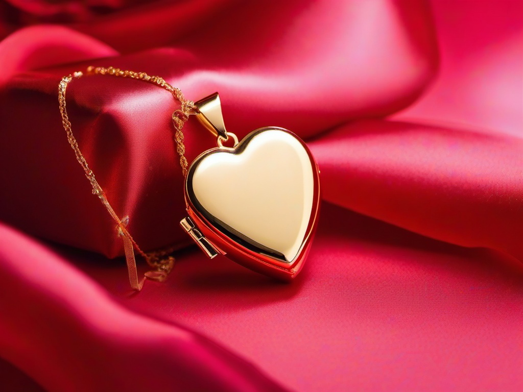 Valentine's Day background - Golden heart locket on a red satin background  aesthetic background wallpaper