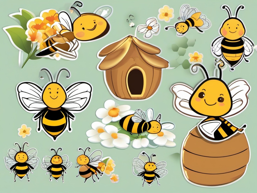 Bee clipart - bee with friends in a hive  