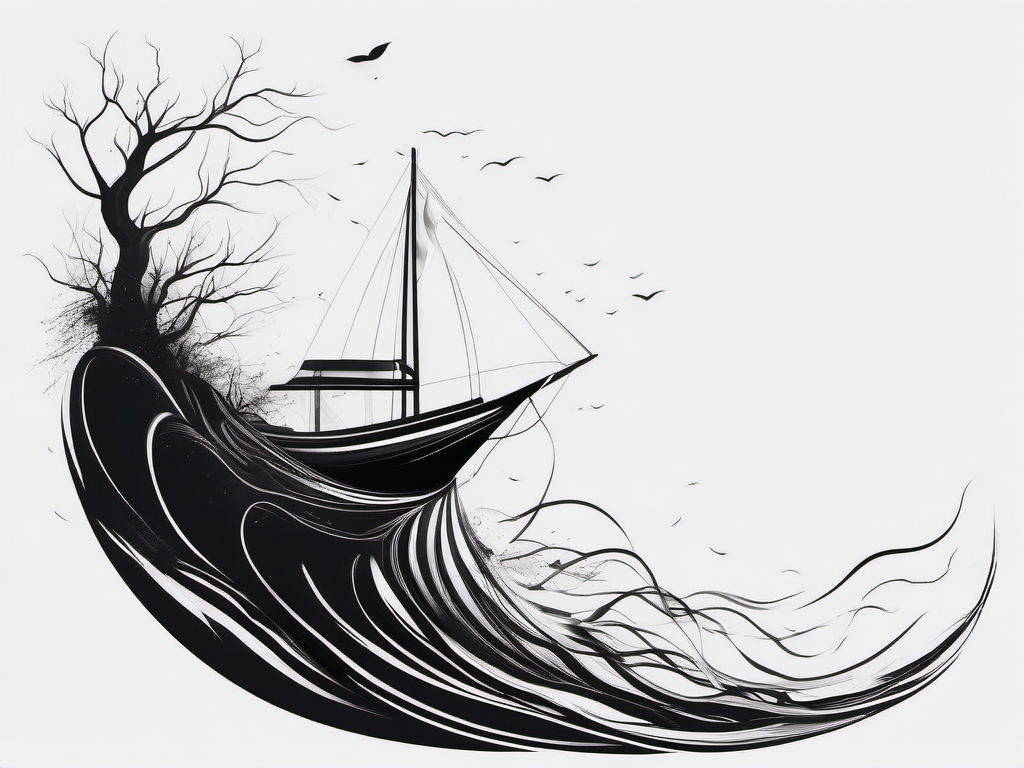 Abstract boat roots ink. Deep-seated love for the ocean.  minimalist black white tattoo style