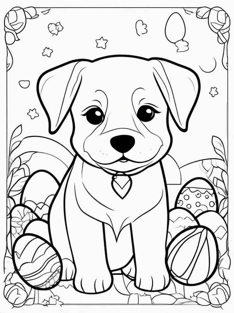 Puppy with Easter Eggs Coloring Pages - Festive Puppy Enjoying Easter Fun  minimal black outline printable sheet, coloring page