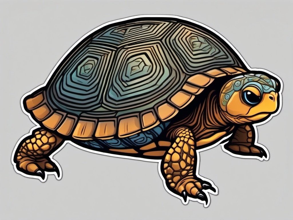 Ornate Box Turtle cartoon - small turtle with detailed shell markings  cartoon sticker style