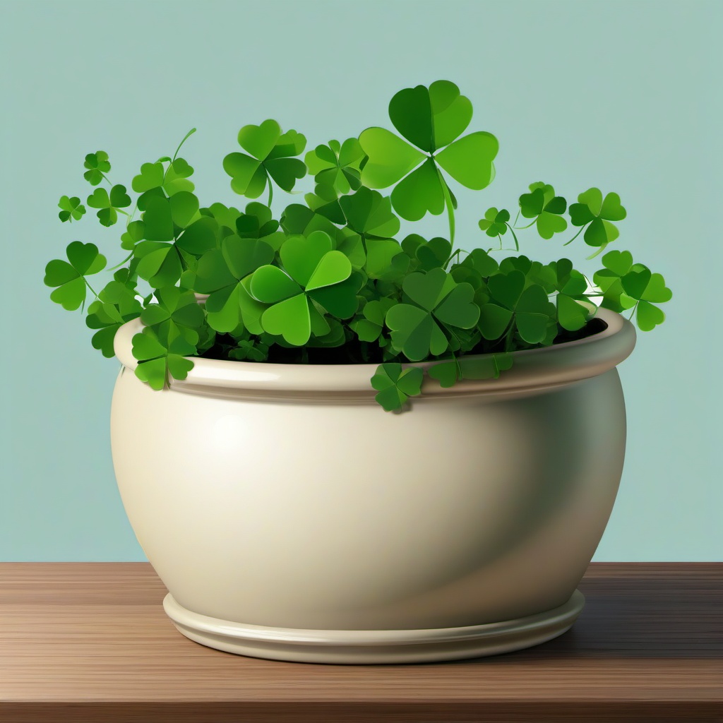 4 Leaf Clover clipart - clover in a pot for good luck  