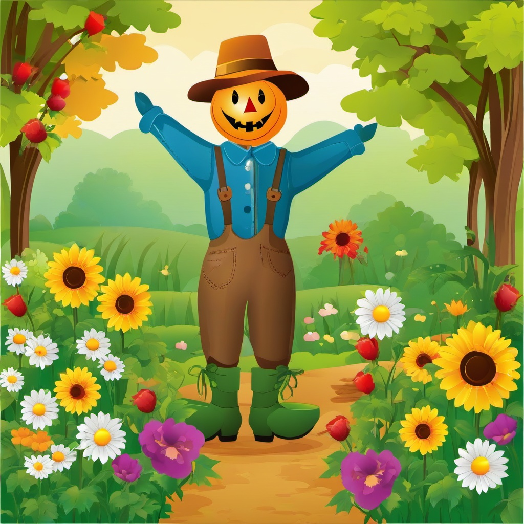 Garden clipart - garden with a scarecrow  clipart