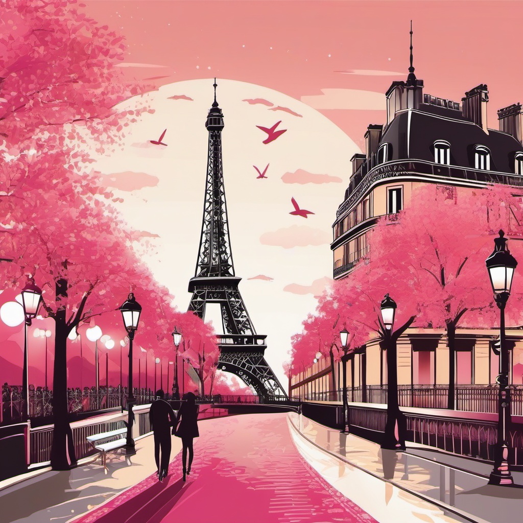 Paris clipart - Eiffel Tower in Paris with romantic atmosphere,  color vector clipart