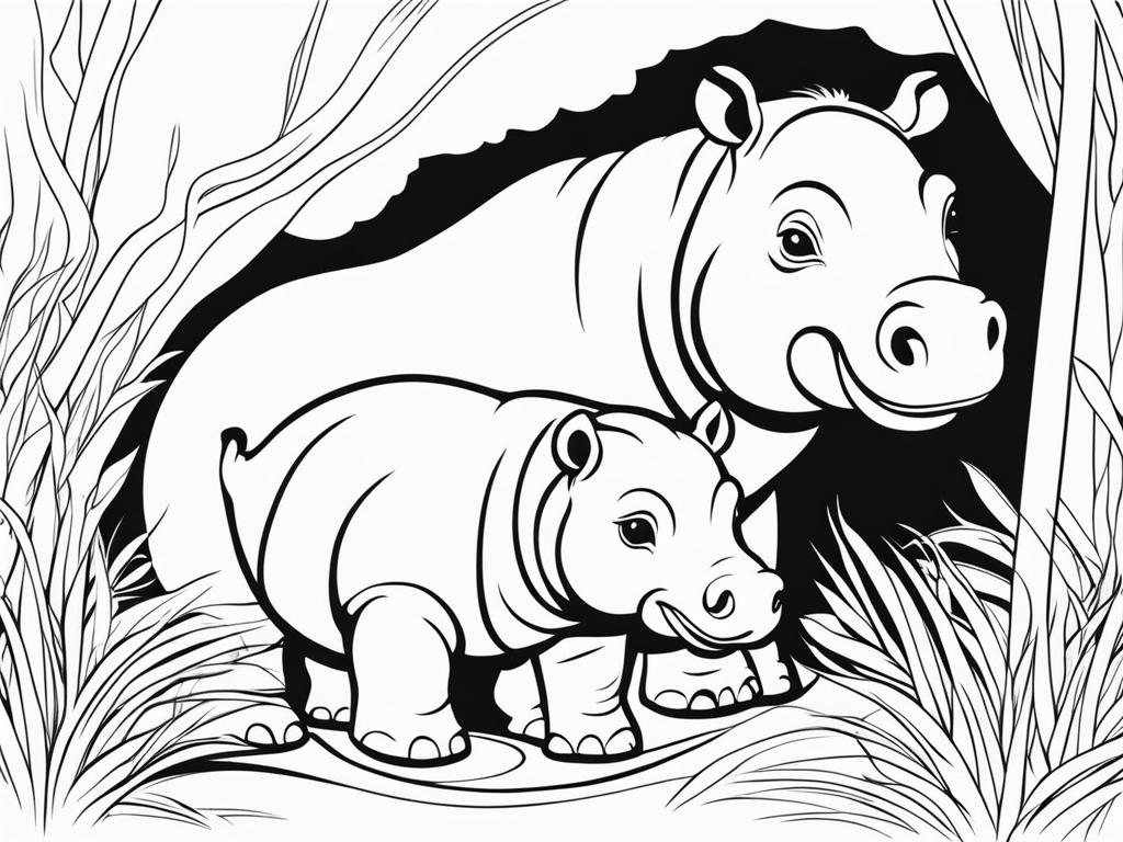 baby hippos cute animals coloring page 