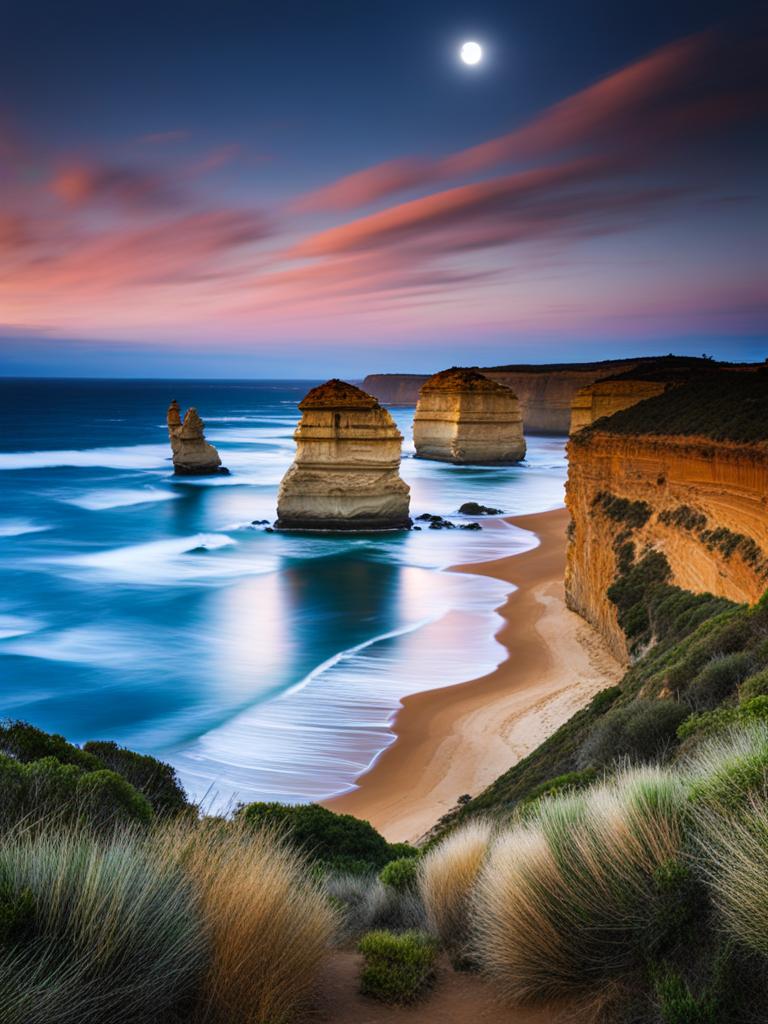 great ocean road, australia - capture the coastal magic of the great ocean road, with the twelve apostles bathed in moonlight. 