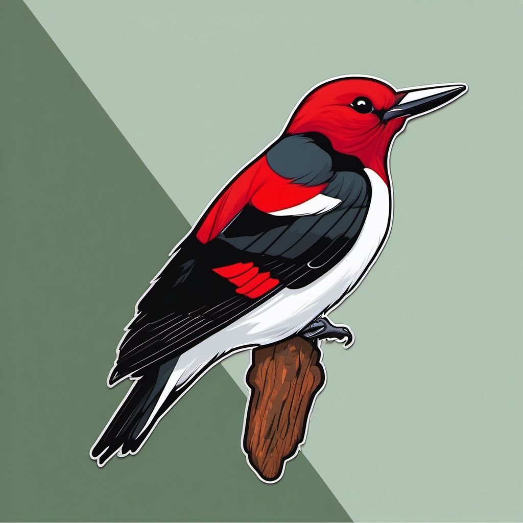 Red-Headed Woodpecker Sticker - A red-headed woodpecker with vibrant red plumage, ,vector color sticker art,minimal