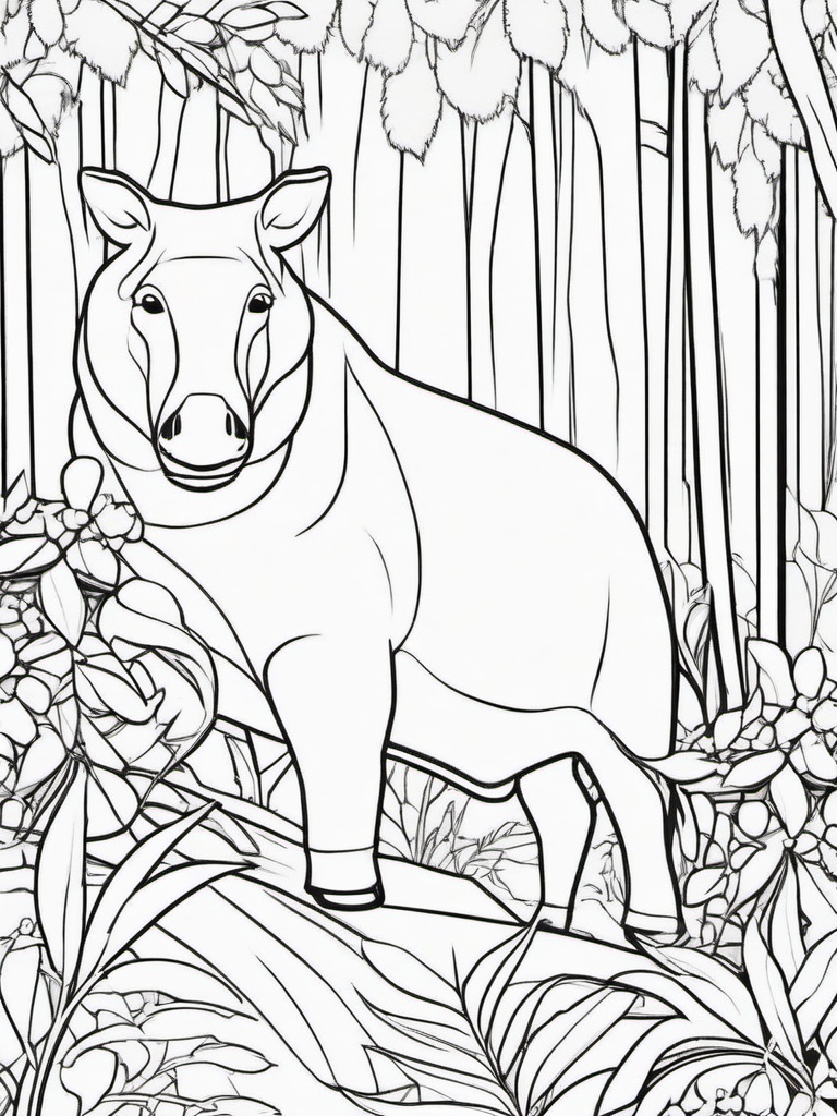 Tapir Coloring Pages - Jungle Dwelling Long Nosed Mammal  black outline printable coloring page