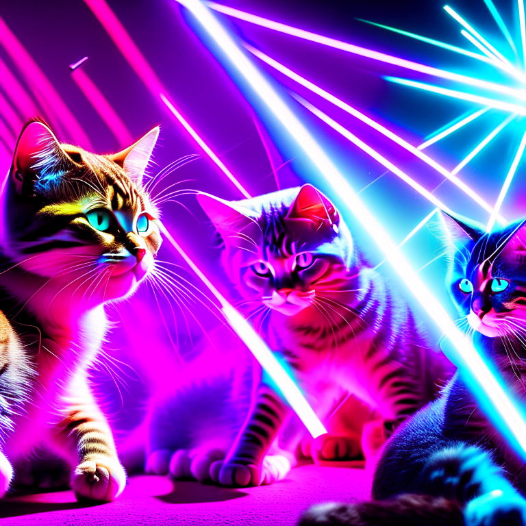 cats forming a 'laser tag championship,' chasing elusive laser dots in a frenzy. 