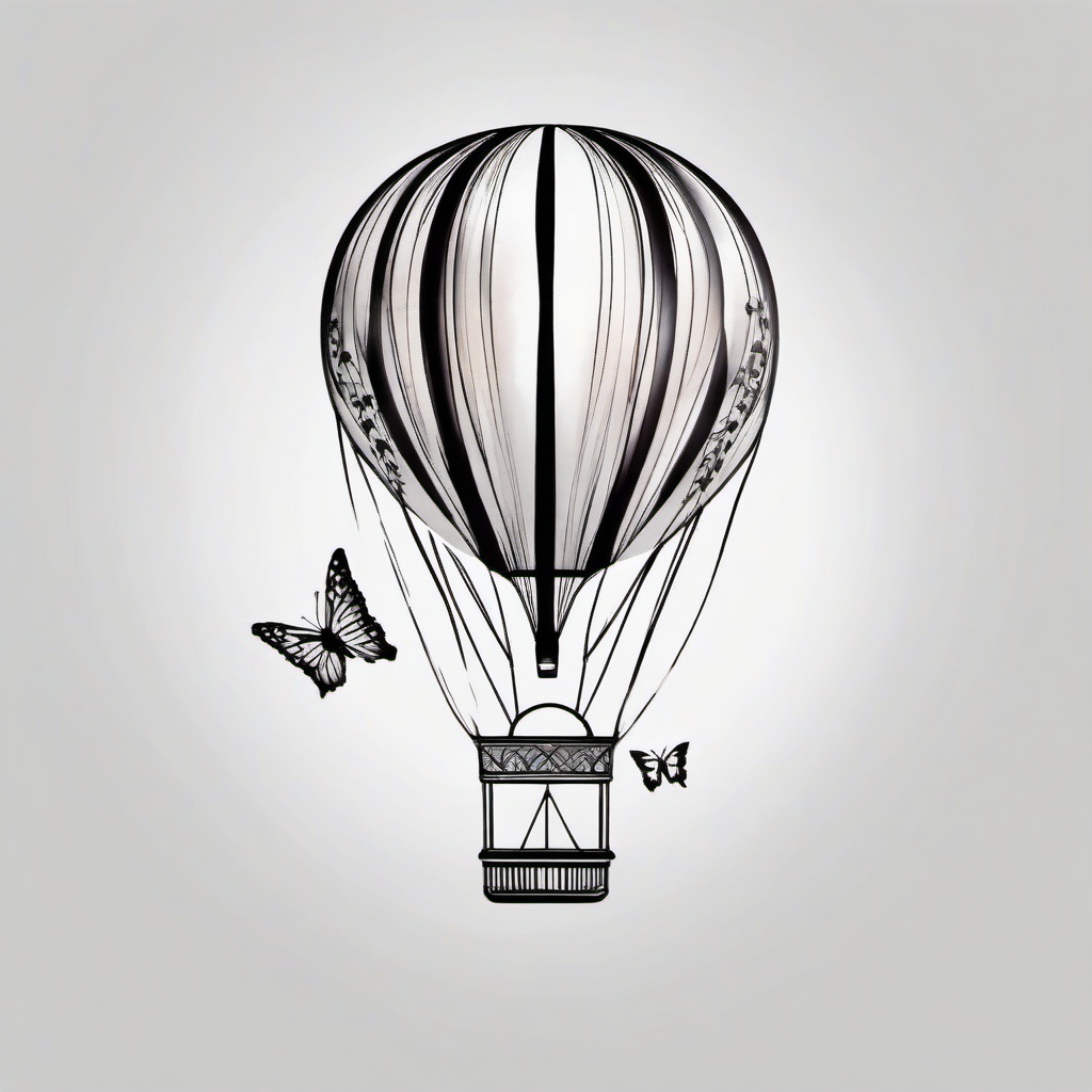 butterfly hot air balloon tattoo  simple color tattoo, minimal, white background