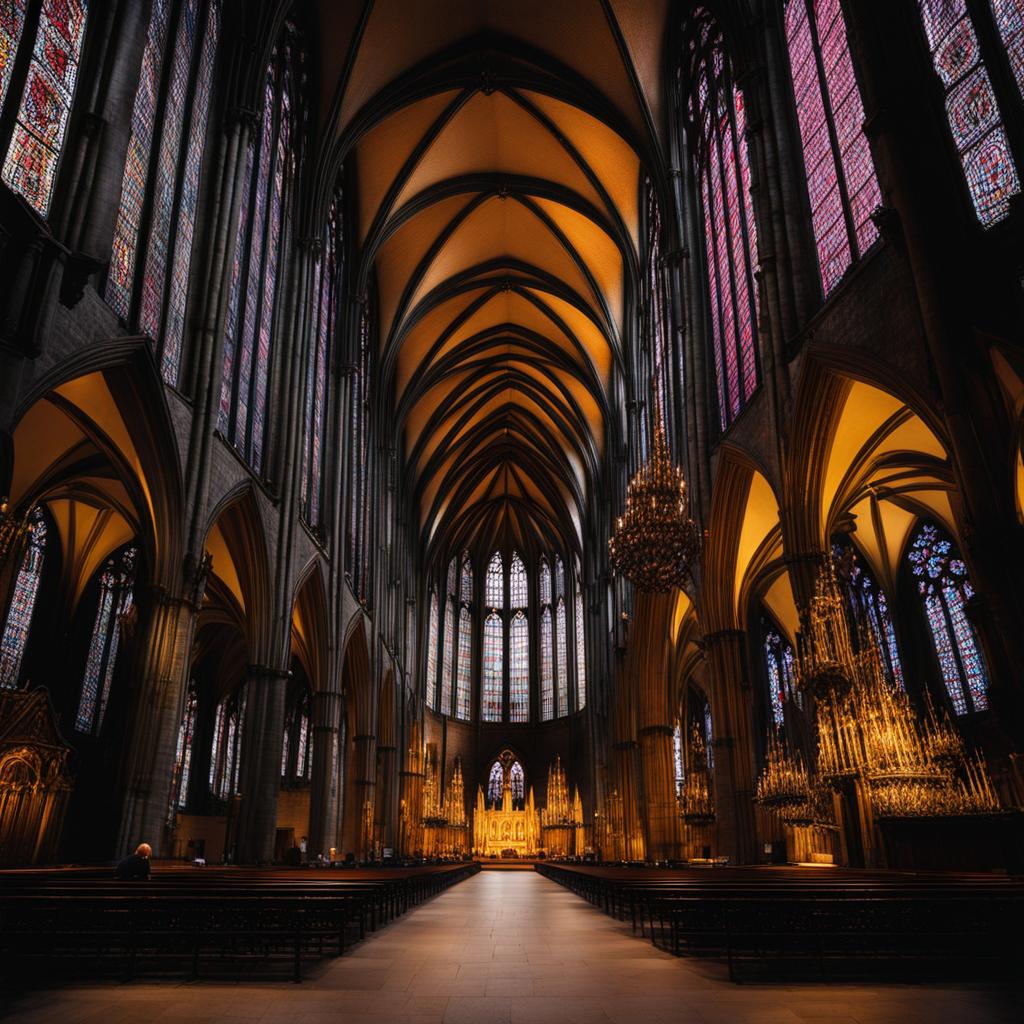 gothic cathedrals, with intricate stained glass, captivate visitors in cologne, germany. 