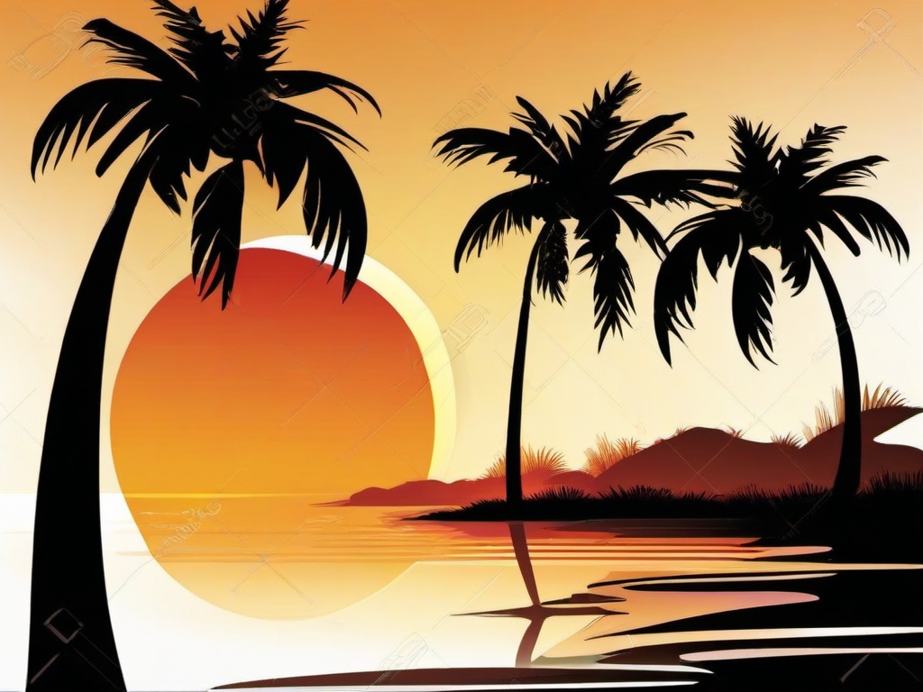 Palm Tree clipart - palm tree against a sunset  clipart